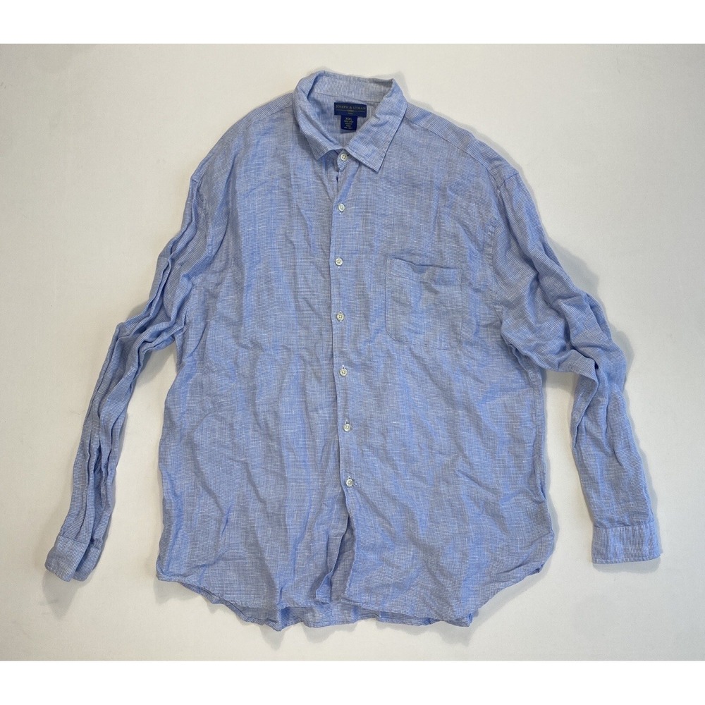 Joseph & Lyman Shirt Men's 2XL Button Shirt 100% Linen Blue Houndstooth Casual